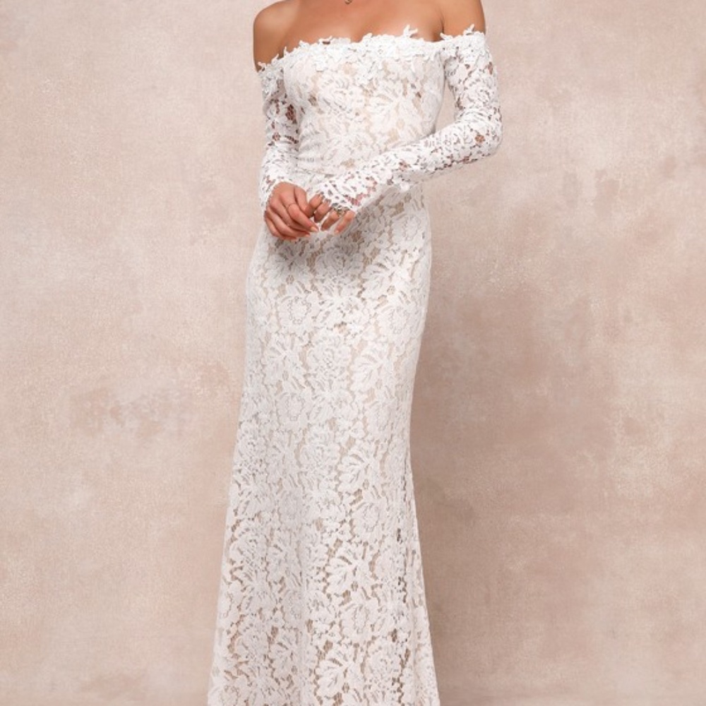 Lulus Romance Dreamer White Lace Off-the-shoulder Maxi Dress - Size L